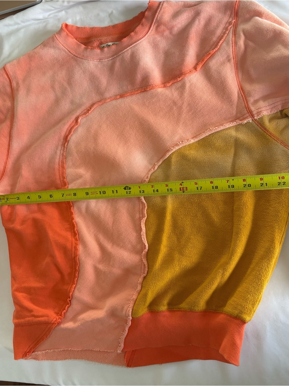 We The Free Colorblock Coral Pink Orange + Mustard Yellow Sweatshirt - Picture 4 of 5